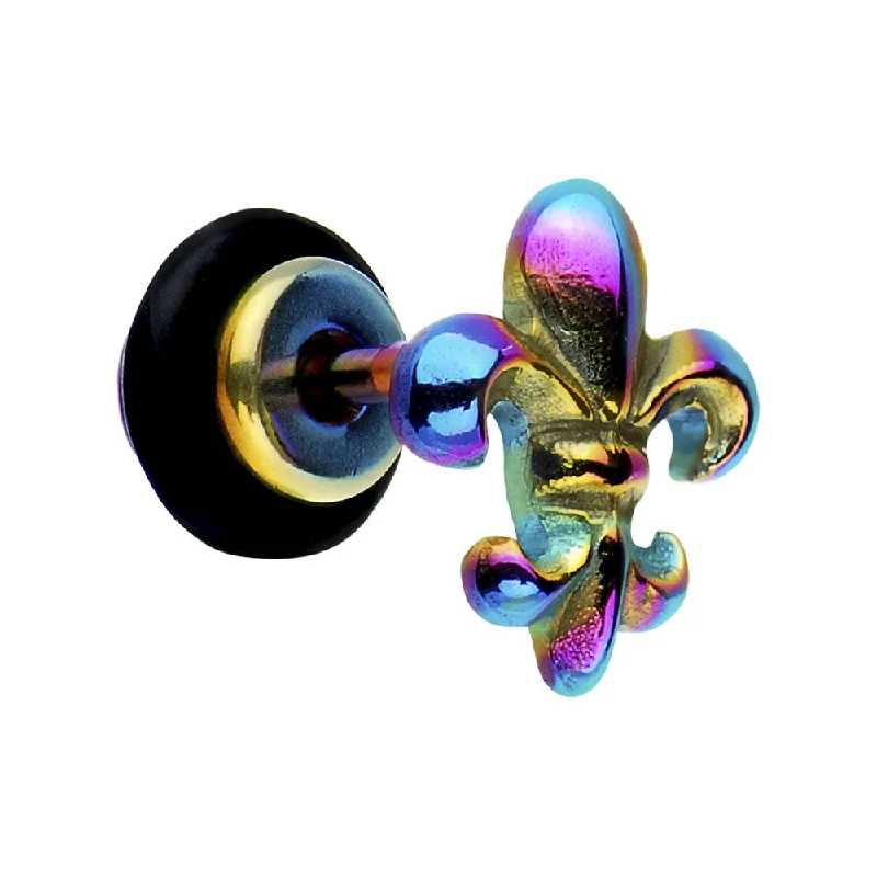 Women's Earrings – Elegant Designs for Every Personality--Rainbow Titanium Fleur De Lis Cheater Plug