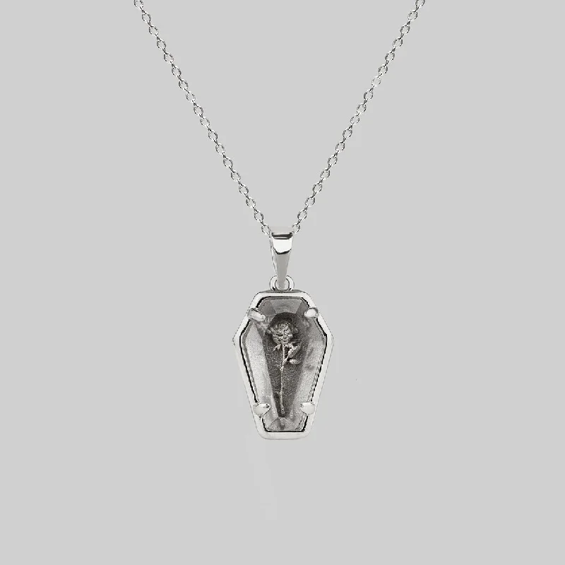 Shop Classic Women's Necklaces & Pendants with a Modern Twist-REBIRTH. Rose Under Glass Coffin Necklace - Silver Shop Classic Women's Necklaces & Pendants with a Modern Twist-REBIRTH. Rose Under Glass Coffin Necklace - Silver
