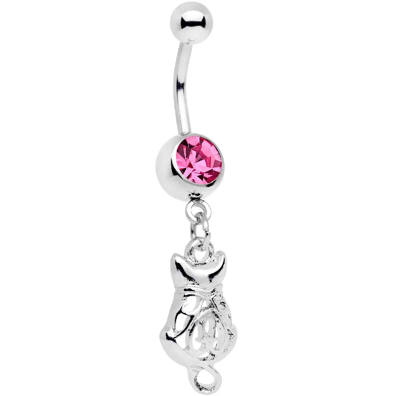 Belly Rings with Star Motif for Fun Fashion -Pink Gem Luck Be A Kitty Cat Tonight Dangle Belly Ring Belly Rings with Star Motif for Fun Fashion -Pink Gem Luck Be A Kitty Cat Tonight Dangle Belly Ring
