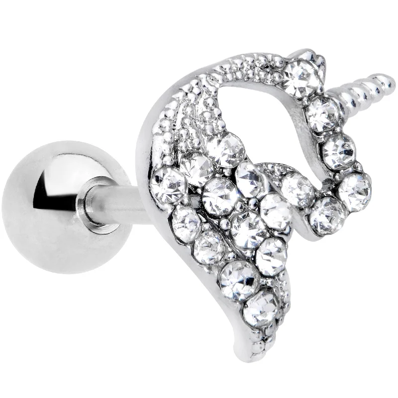 Women's Earrings – Elegant Designs for Every Personality--16 Gauge 1/4 Clear Gem Silhouette Unicorn Cartilage Tragus Earring