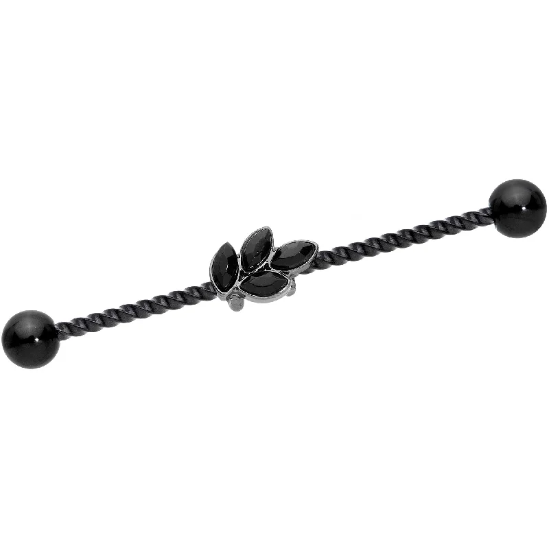 Women's Earrings – Elegant Designs for Every Personality--14 Gauge Black Gem Black Anodized Leaf Industrial Barbell 38mm