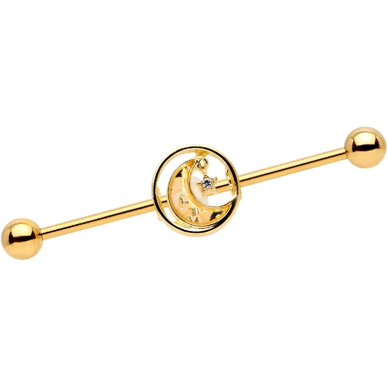 Women's Earrings – Elegant Designs for Every Personality--14 Gauge Clear Gem Iridescent Crescent Moon Industrial Barbell 38mm