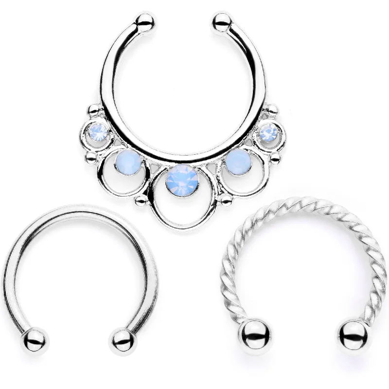 Nose Rings for Everyday Use -16 Gauge Blue Faux Opal Twisted Horseshoe Clip On Fake Septum Ring Set Nose Rings for Everyday Use -16 Gauge Blue Faux Opal Twisted Horseshoe Clip On Fake Septum Ring Set