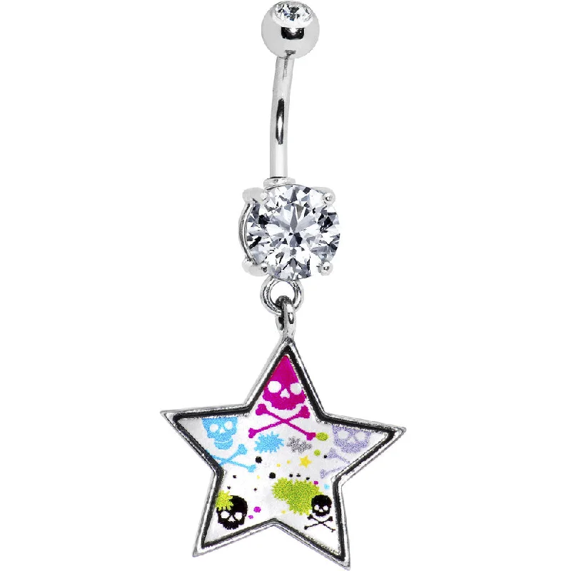 Trendy Belly Rings with Vibrant Details -Paint Splatter Star Skull Belly Ring
