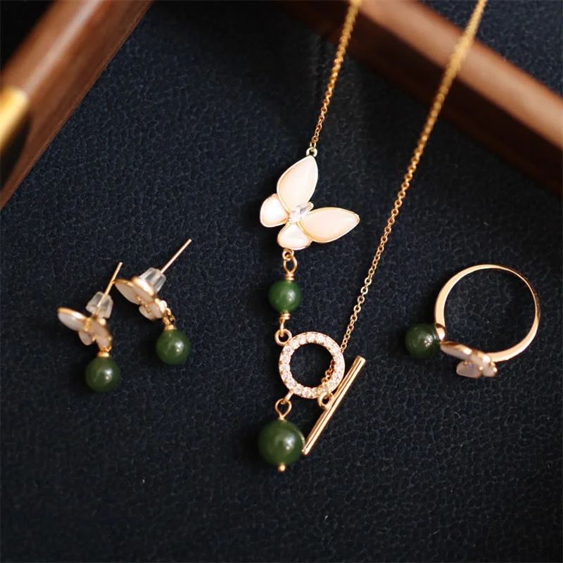 Women's Earrings – Elegant Designs for Every Personality--Buddha Stones Natural Cyan Jade Tridacna Stone Butterfly Bead Healing Necklace Pendant Ring Earrings Women's Earrings – Elegant Designs for Every Personality--Buddha Stones Natural Cyan Jade Tridacna Stone Butterfly Bead Healing Necklace Pendant Ring Earrings