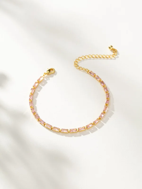 Sterling Silver Bangles with Gemstones-Pink Luster Bracelet