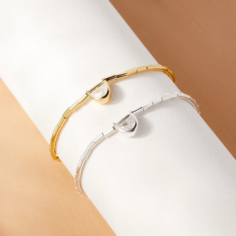 Personalized Cuff Bangles for Women-Stone Slider Bracelet