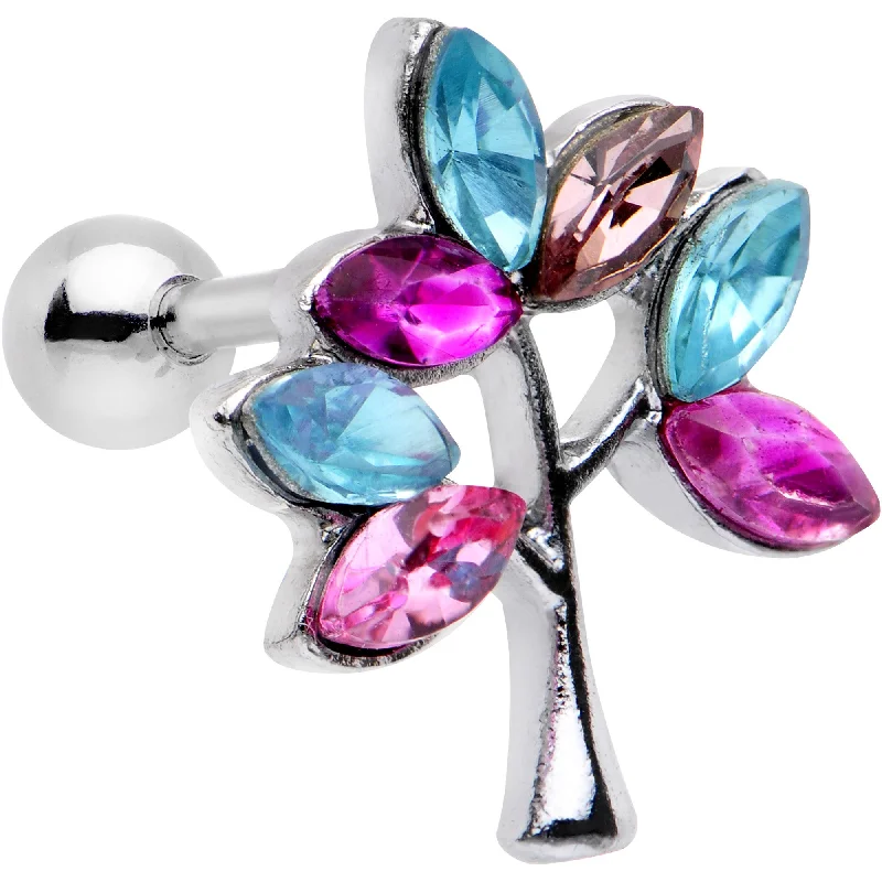 Women's Earrings – Elegant Designs for Every Personality--16 Gauge 1/4 Pink Blue Gem Joyful Tree Cartilage Tragus Earring Women's Earrings – Elegant Designs for Every Personality--16 Gauge 1/4 Pink Blue Gem Joyful Tree Cartilage Tragus Earring