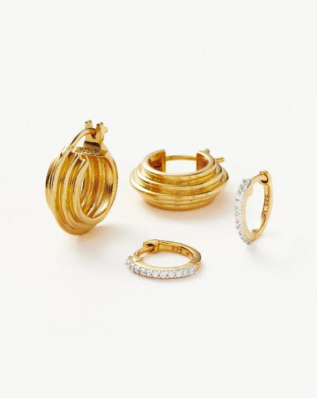 Women's Earrings – Elegant Designs for Every Personality--Classic Ridge Mini Hoop Earring Set | 18k Gold Vermeil