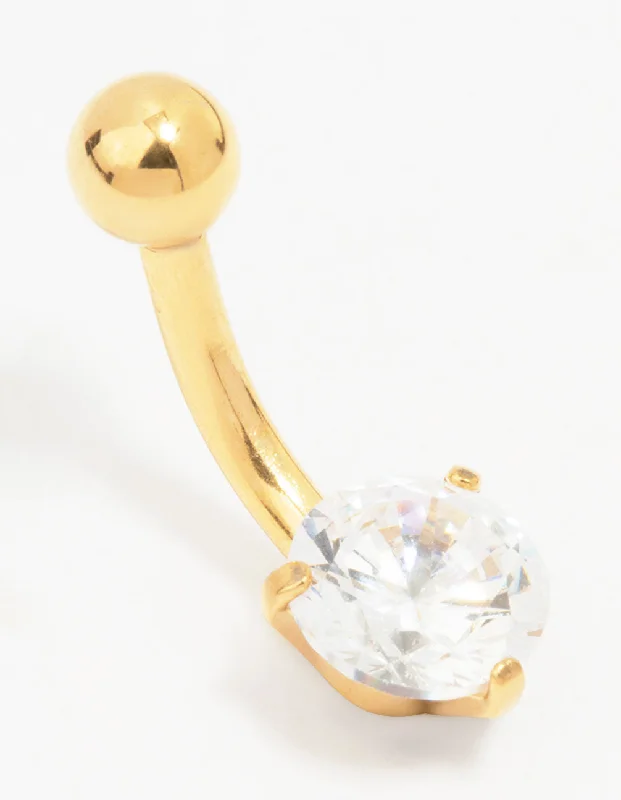 Stunning Belly Rings with Shiny Stones -Gold Plated Surgical Steel Round Cubic Zirconia Mini Belly Piercing