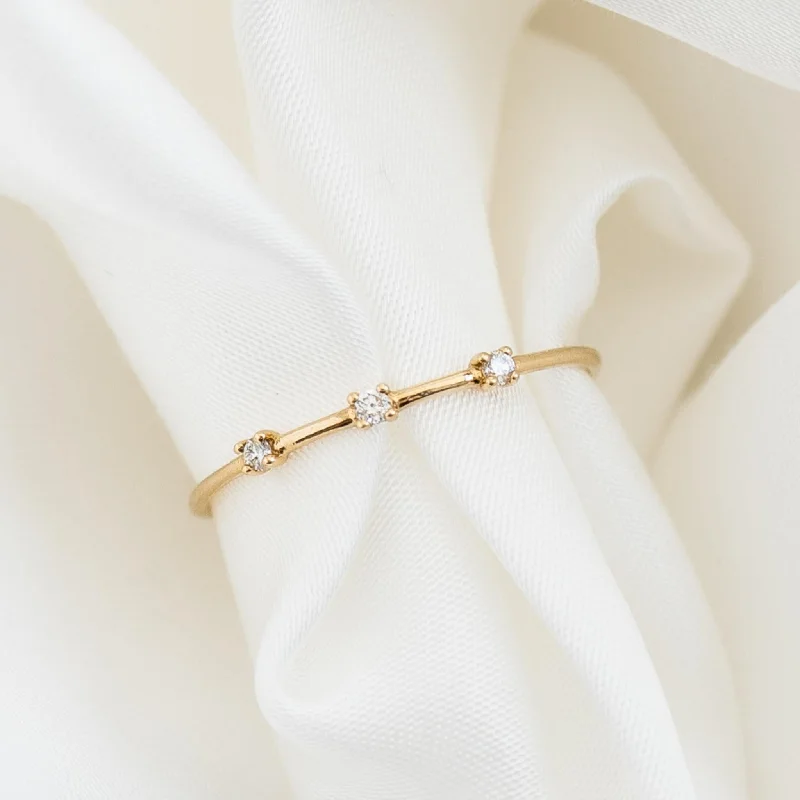 Chic Women's Rings for Fashion-Forward Looks-Three Stone Diamond Ring 14k Gold - Estelle