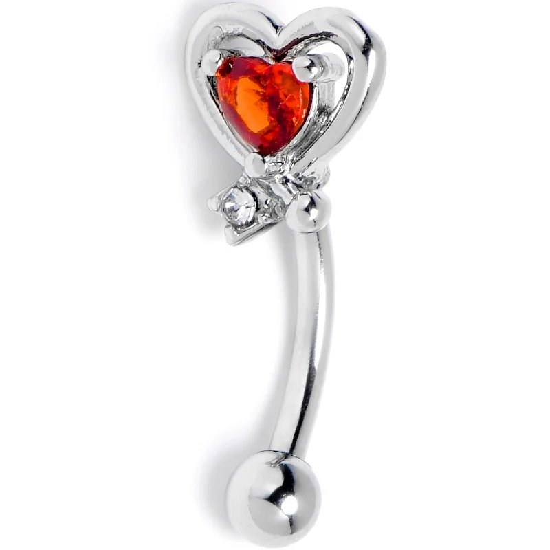 Women's Earrings – Elegant Designs for Every Personality--16 Gauge 5/16 Red CZ Gem Wrapped In Heart Curved Eyebrow Ring Women's Earrings – Elegant Designs for Every Personality--16 Gauge 5/16 Red CZ Gem Wrapped In Heart Curved Eyebrow Ring