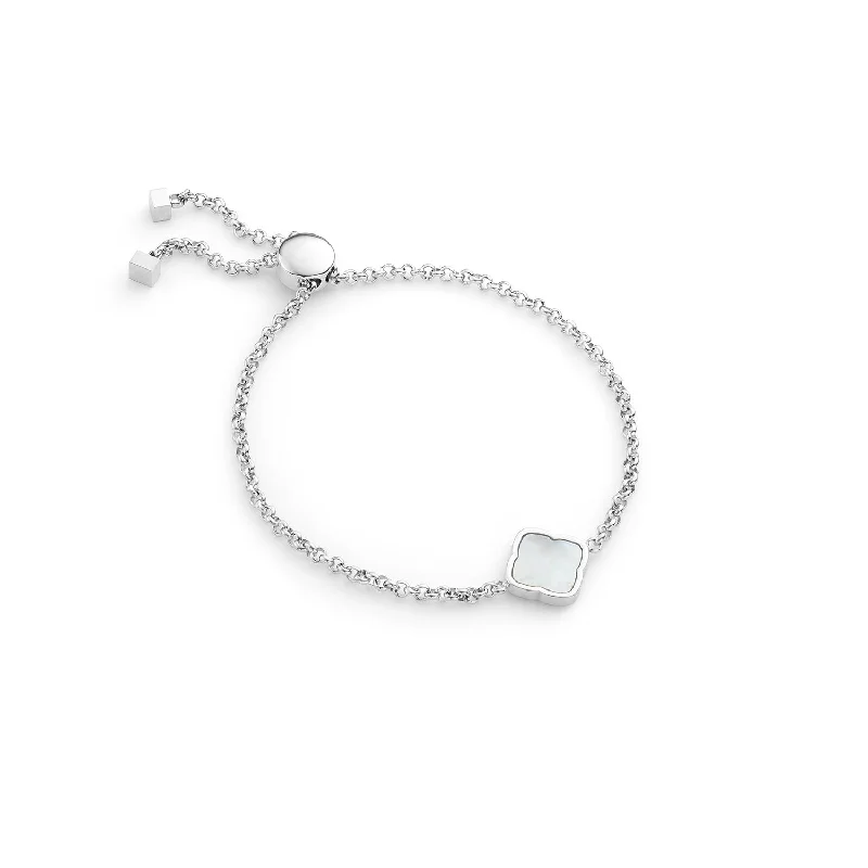 Women's Bangle Bracelets with Engravings-Pearl Clover Bracelet (Silver)