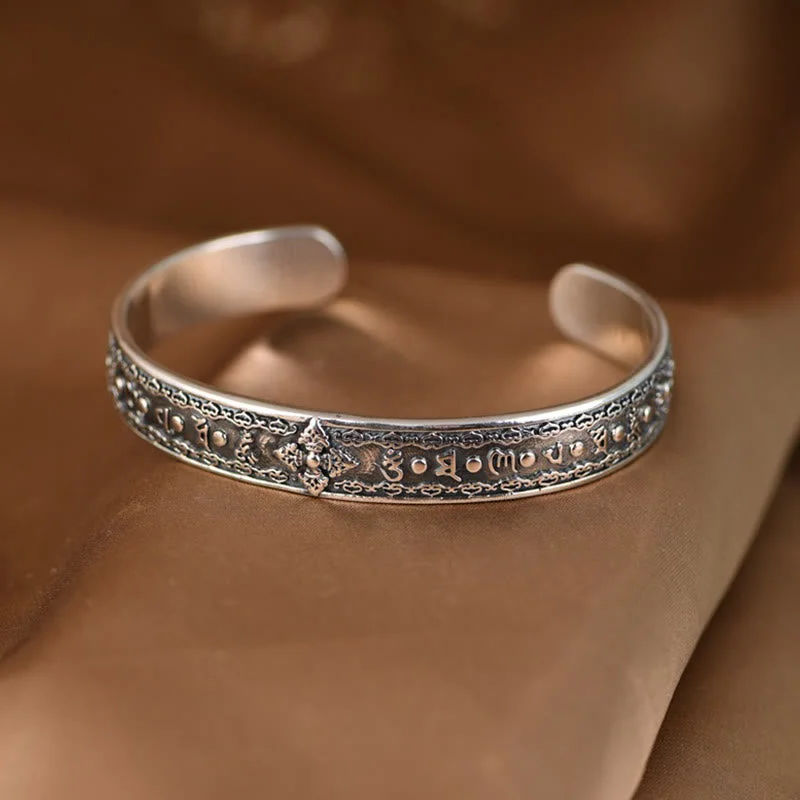 Men's Stylish Bracelets for Fashion-Forward Looks-Buddha Stones 925 Sterling Silver Om Mani Padme Hum Double Dorje Engraved Wisdom Cuff Bracelet Bangle Men's Stylish Bracelets for Fashion-Forward Looks-Buddha Stones 925 Sterling Silver Om Mani Padme Hum Double Dorje Engraved Wisdom Cuff Bracelet Bangle