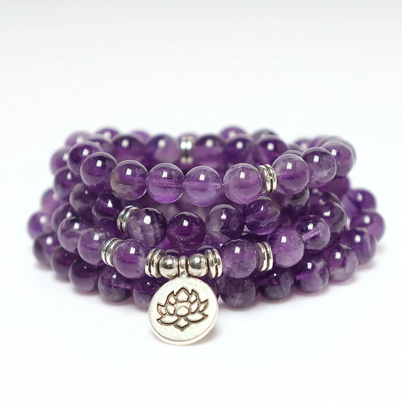 Adjustable Beaded Bracelets for Men-Buddha Stones Natural Amethyst Purification Mala Bracelet Adjustable Beaded Bracelets for Men-Buddha Stones Natural Amethyst Purification Mala Bracelet