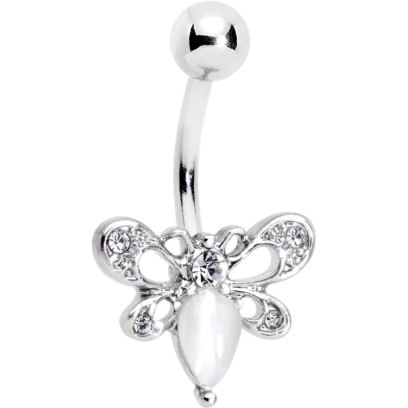 Stylish Belly Rings with Beautiful Details -White Gem Honey Butterfly Belly Ring