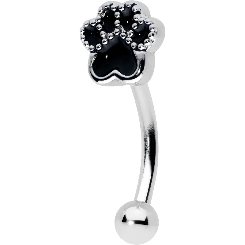 Women's Earrings – Elegant Designs for Every Personality--16 Gauge 5/16 Textured Black Paw Print Curved Eyebrow Ring