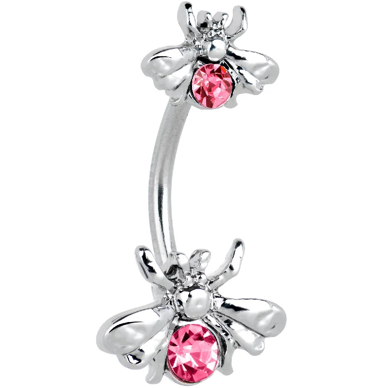 Stylish Belly Rings with Radiant Stones -Pink Gem Bees Beautiful Insect Double Mount Belly Ring Stylish Belly Rings with Radiant Stones -Pink Gem Bees Beautiful Insect Double Mount Belly Ring
