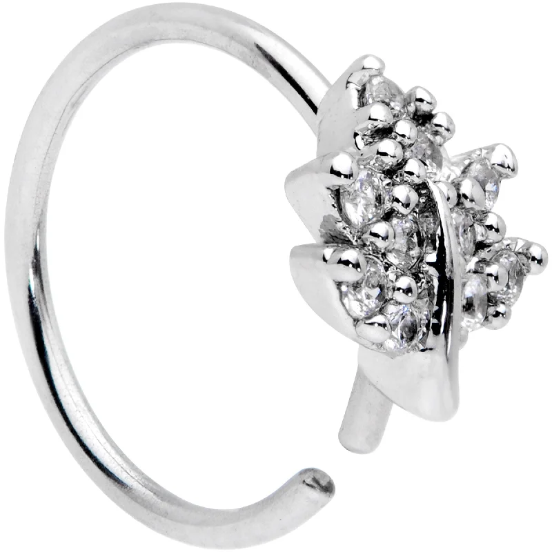 Classic Silver Nose Rings -20 Gauge 5/16 Clear CZ Gem Maple Leaf Nose Hoop