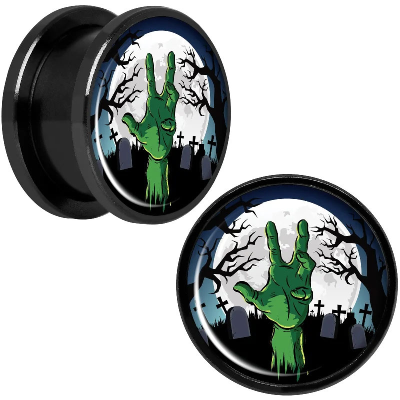 Women's Earrings – Elegant Designs for Every Personality--Cemetery Zombie Hand Halloween Black Anodized Plug Set 5/8 Women's Earrings – Elegant Designs for Every Personality--Cemetery Zombie Hand Halloween Black Anodized Plug Set 5/8