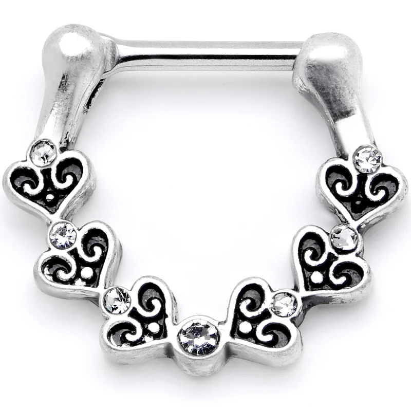 Chunky Nose Rings -16 Gauge 5/16Clear CZ Ring of Hearts Septum Clicker