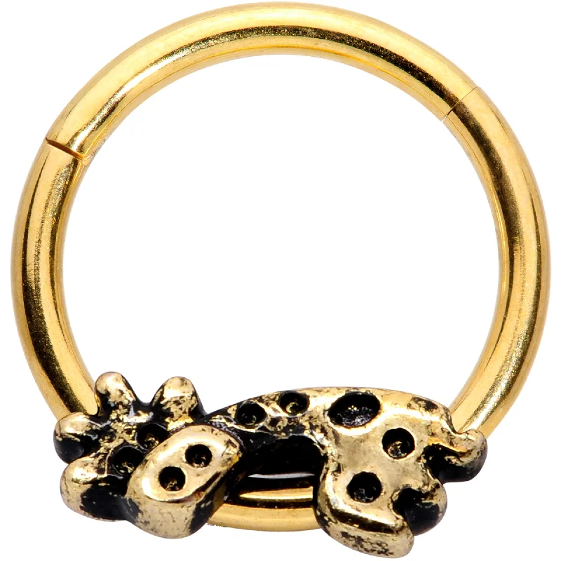 Custom Nose Rings for Exclusive Styles -16 Gauge 3/8 Gold Tone Happy Giraffe Hinged Segment Ring Custom Nose Rings for Exclusive Styles -16 Gauge 3/8 Gold Tone Happy Giraffe Hinged Segment Ring