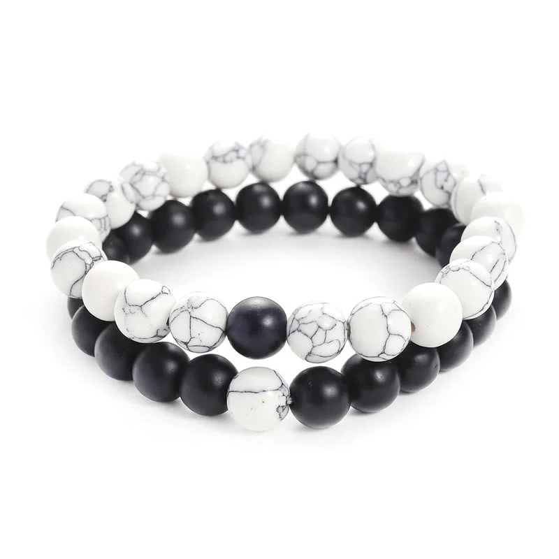 Simple Leather Bracelets for Men-Buddha Stones 2pcs Natural Frosted Stone White Turquoise Bead Couple Bracelet Simple Leather Bracelets for Men-Buddha Stones 2pcs Natural Frosted Stone White Turquoise Bead Couple Bracelet