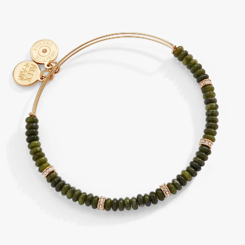 Simple Silver Bangles for Women-Green Semi-Precious Rondelle Beaded Bangle