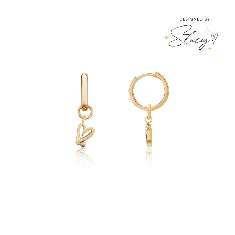 Women's Earrings – Elegant Designs for Every Personality--Stacey's Stories Doodle Heart Huggie Hoops (Gold)