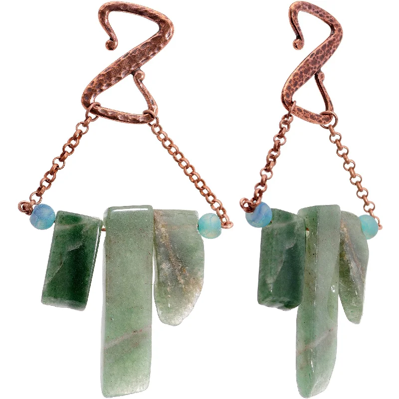 Women's Earrings – Elegant Designs for Every Personality--Handcrafted Copper Plated Sea Green Agate Stone Ear Weights
