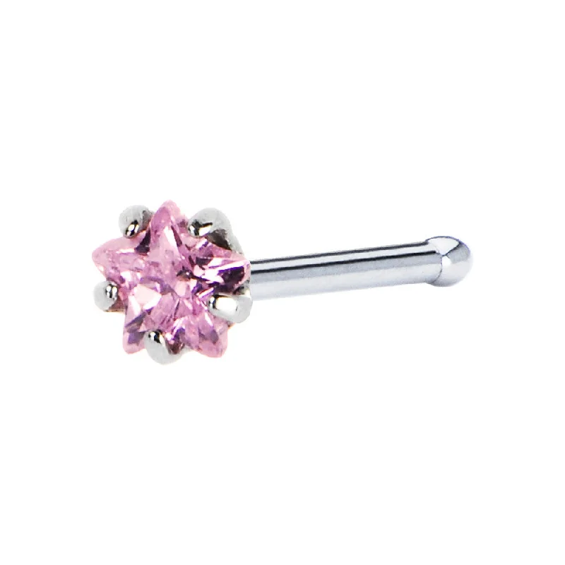 Nose Rings with Ruby Stones -20 Gauge Pink Star Cubic Zirconia Nose Bone