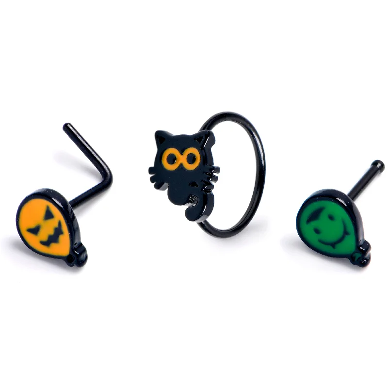 Custom Nose Rings with Special Designs -20 Gauge Black Cat Monster Halloween Nose Hoop Bone Set of3 Custom Nose Rings with Special Designs -20 Gauge Black Cat Monster Halloween Nose Hoop Bone Set of3