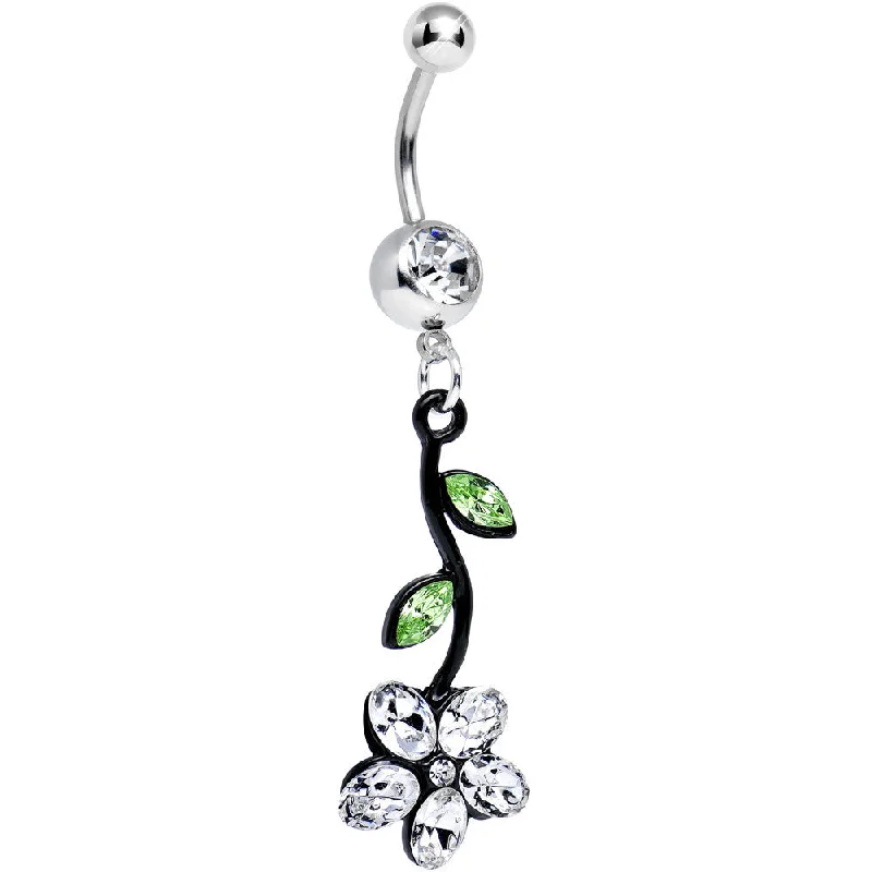 Beautiful Belly Rings with Elegant Touch -Clear and Green Gem Dark Inverted Spring Flower Dangle Belly Ring Beautiful Belly Rings with Elegant Touch -Clear and Green Gem Dark Inverted Spring Flower Dangle Belly Ring
