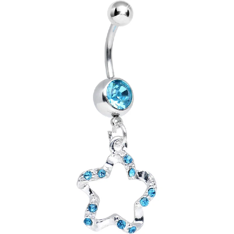 Stunning Belly Rings with Gemstone Details -Aqua Gem Twisted Star Dangle Belly Ring