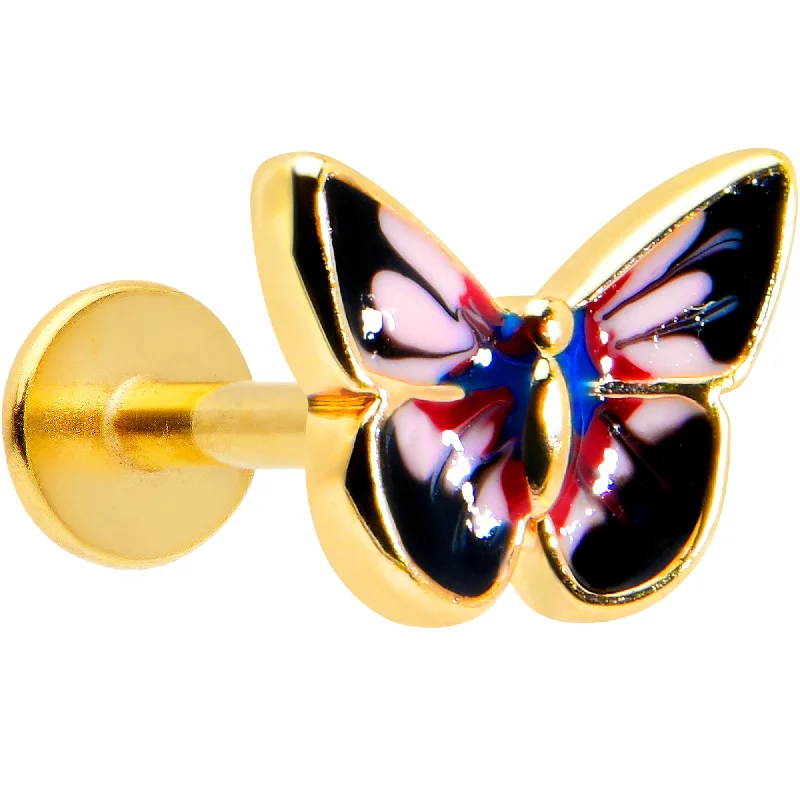 Trendy Lip Rings with Simple Designs16 Gauge 1/4 Gold Tone Red Pink Blue Butterfly Labret Monroe Tragus