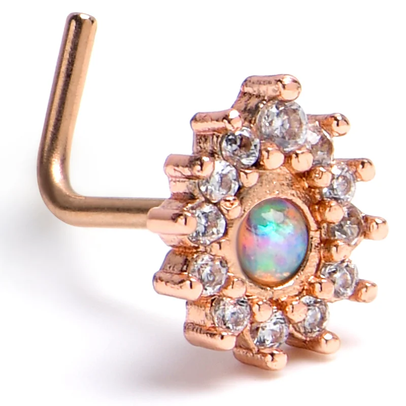 Bold Nose Rings for Confident Fashion -20 Gauge 7mm White Synthetic Opal Rose Gold Tone Lush L Shape Nose Ring Bold Nose Rings for Confident Fashion -20 Gauge 7mm White Synthetic Opal Rose Gold Tone Lush L Shape Nose Ring