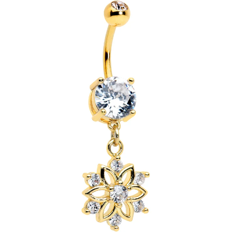 Comfortable Belly Rings for Active Fashion -Clear Gem Gold Tone Flower Snowflake Christmas Dangle Belly Ring Comfortable Belly Rings for Active Fashion -Clear Gem Gold Tone Flower Snowflake Christmas Dangle Belly Ring
