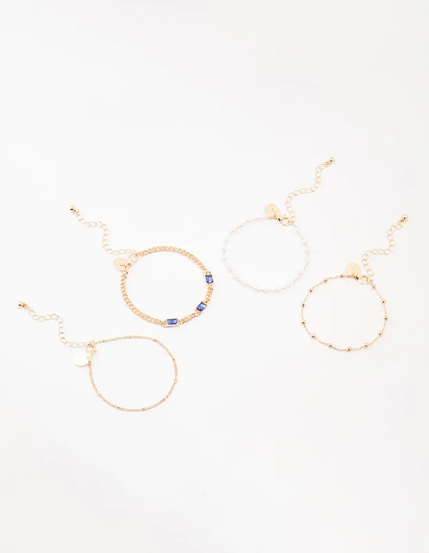 Women's Stacked Bangles-Gold Bag Chain Bracelet 4-Pack