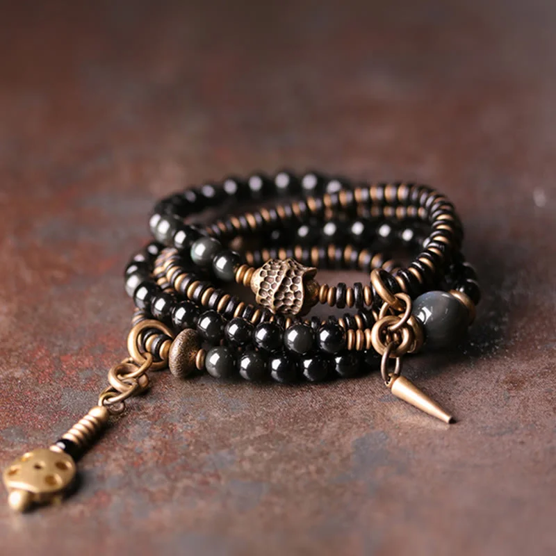 Round Bangle Bracelets for Women-Buddha Stones Rainbow Obsidian Ebony Wood Copper Positive Multilayer Bracelet Round Bangle Bracelets for Women-Buddha Stones Rainbow Obsidian Ebony Wood Copper Positive Multilayer Bracelet
