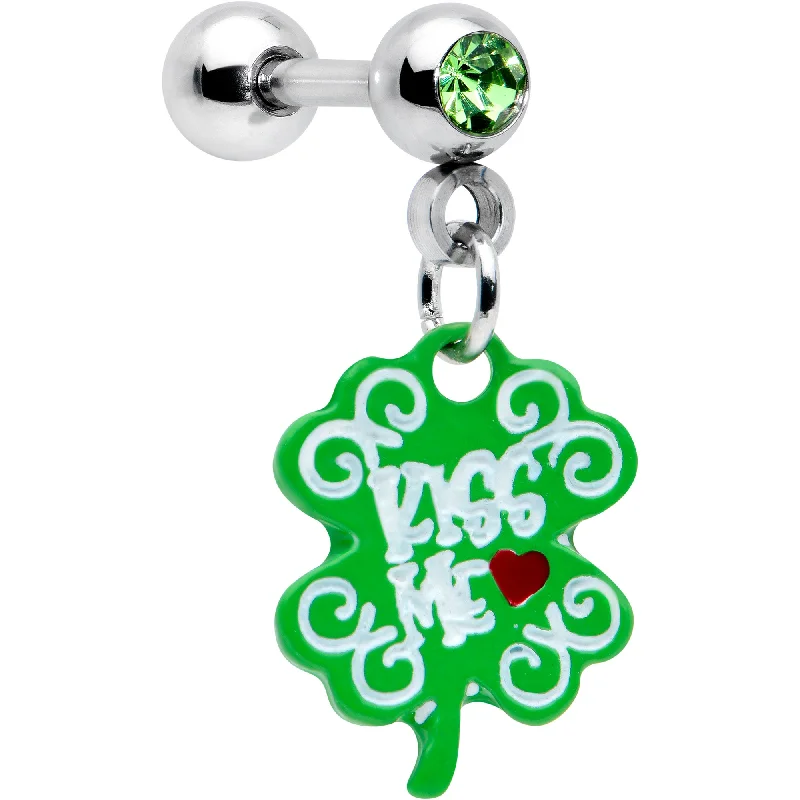 Women's Earrings – Elegant Designs for Every Personality--16 Gauge 1/4 Green Gem Kiss Me Shamrock St Patricks Cartilage Earring Women's Earrings – Elegant Designs for Every Personality--16 Gauge 1/4 Green Gem Kiss Me Shamrock St Patricks Cartilage Earring
