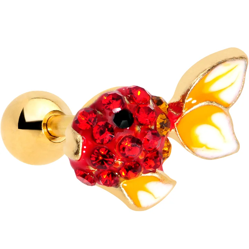 Women's Earrings – Elegant Designs for Every Personality--16 Gauge 1/4 Red Gem Gold Tone Blow Fish Cartilage Tragus Earring