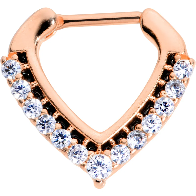 Nose Rings for Sensitive Skin -16 Gauge 5/16 Clear CZ Gem Rose Gold Tone Chevron Septum Clicker Nose Rings for Sensitive Skin -16 Gauge 5/16 Clear CZ Gem Rose Gold Tone Chevron Septum Clicker
