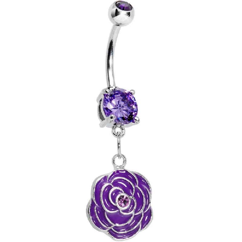 Belly Rings with Beautiful Detailing for Chic Style -Purple Gem Rose Flower in Bloom Belly Ring Belly Rings with Beautiful Detailing for Chic Style -Purple Gem Rose Flower in Bloom Belly Ring