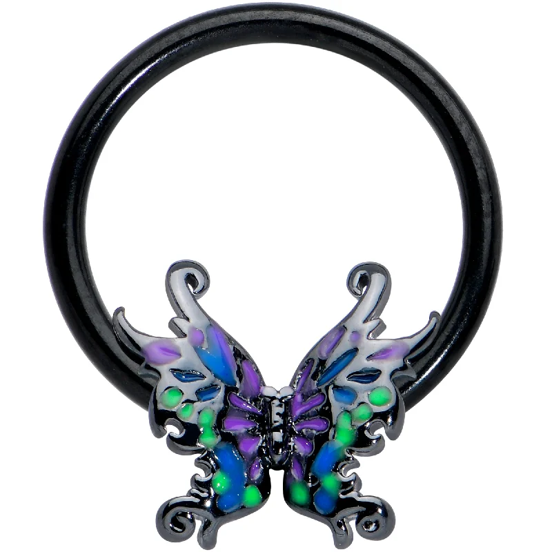 Women's Earrings – Elegant Designs for Every Personality--16 Gauge 3/8 Black Fantasy Faerie Wings BCR Captive Ring