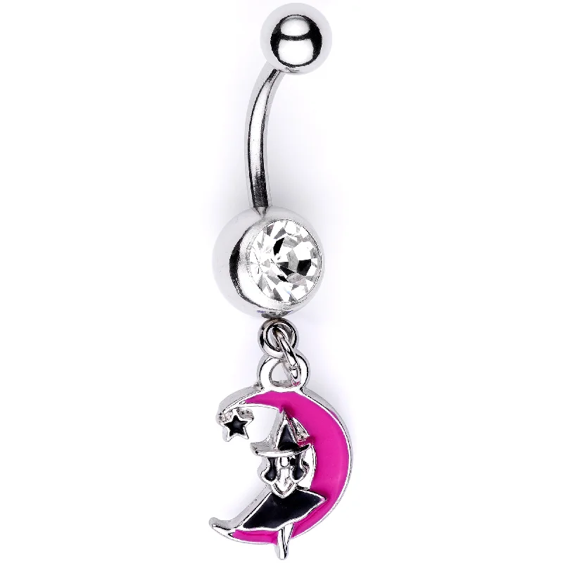 Comfortable Belly Rings for Exclusive Fashion -Pink Moon Witch Halloween Dangle Belly Ring Comfortable Belly Rings for Exclusive Fashion -Pink Moon Witch Halloween Dangle Belly Ring