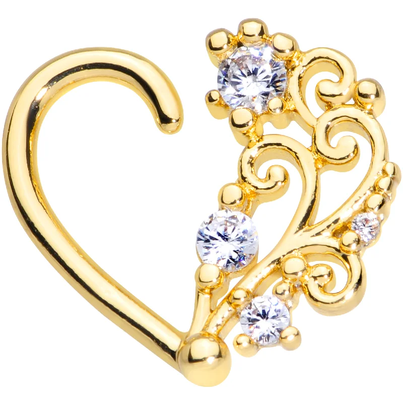 Classic Silver Lip Rings for Simple Appeal16 Gauge 3/8 Clear CZ Gem Gold Tone Wave Open Heart Left Closure Ring Classic Silver Lip Rings for Simple Appeal16 Gauge 3/8 Clear CZ Gem Gold Tone Wave Open Heart Left Closure Ring