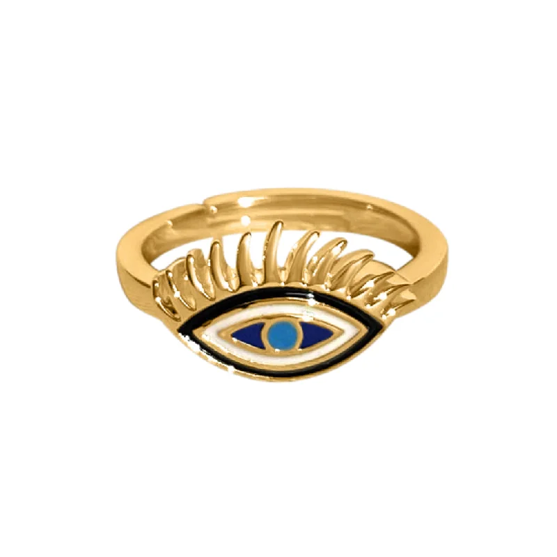 Chic Women's Rings for Fashion-Forward Looks-Evil Eye Ring (Clarity) - Gold
