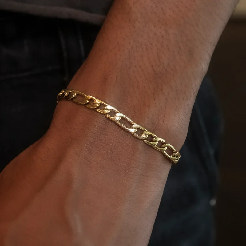 Men's Bracelets with Skull Charms-Figaro Bracelet in Yellow Gold- 6mm