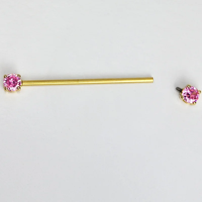 Women's Earrings – Elegant Designs for Every Personality--14 Gauge Pink Gem Gold Tone Internally Threaded Industrial Barbell 38mm