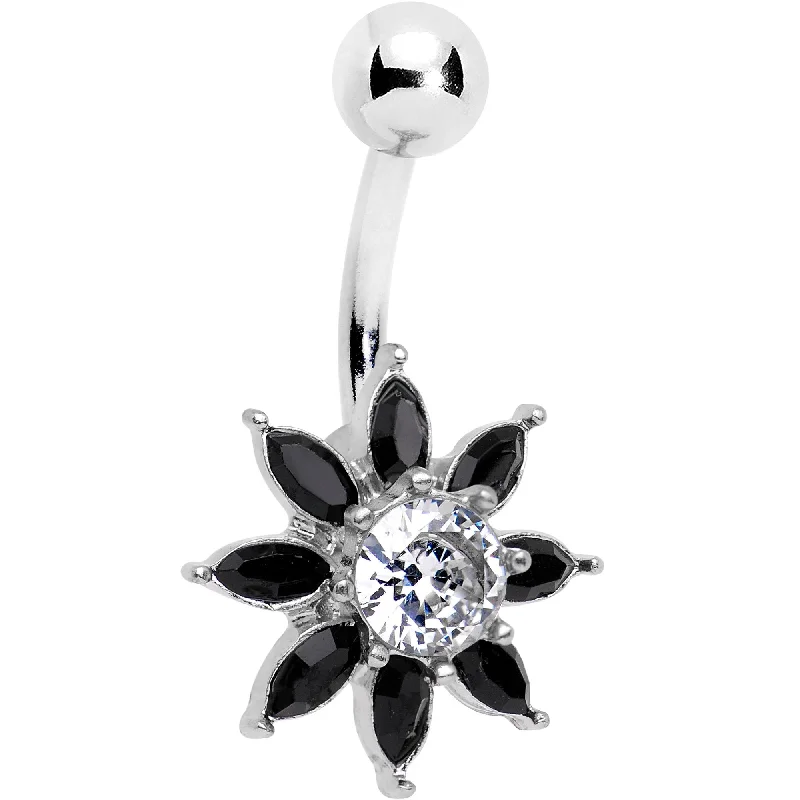 Sparkling Belly Rings for a Dazzling Effect -Clear Black Gem Flourishing Flower Belly Ring Sparkling Belly Rings for a Dazzling Effect -Clear Black Gem Flourishing Flower Belly Ring